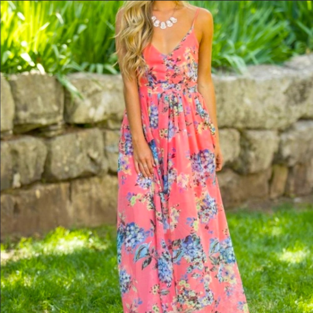 Pink Lily - Heaven on Earth Coral Pink Maxi Dress